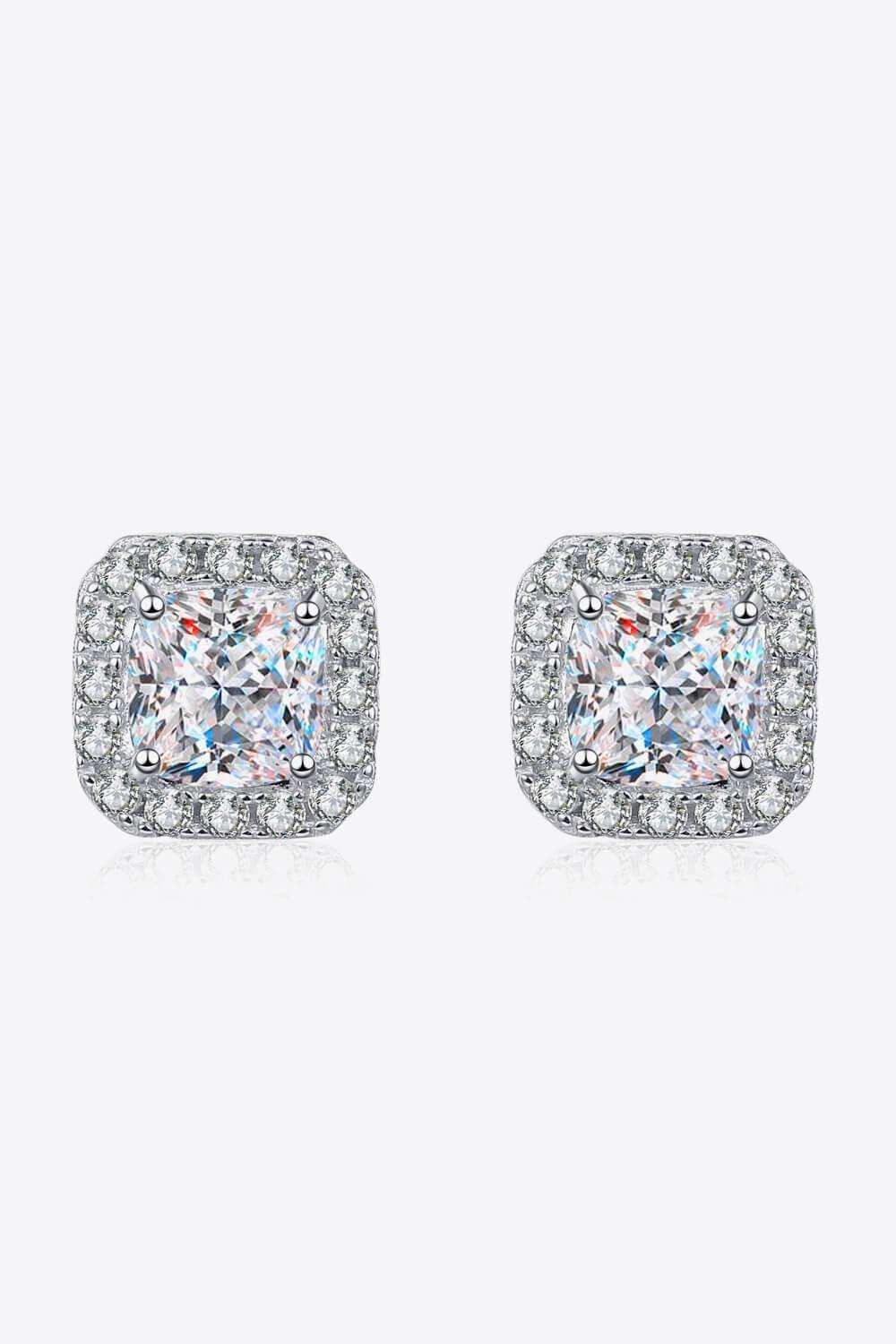 925 Sterling Silver Inlaid 2 Carat Moissanite Square Stud Earrings - Trendsi - Flyclothing LLC