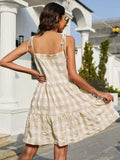 Plaid Tie-Shoulder Sleeveless Tiered Dress - Trendsi - Flyclothing LLC