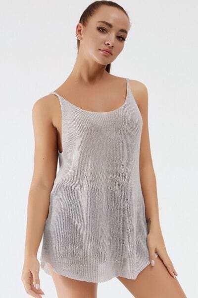 Scoop Neck Spaghetti Strap Knit Cami - Trendsi - Flyclothing LLC