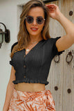 Buttoned Frill Hem Cropped Knit Top - Trendsi - Flyclothing LLC