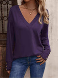 V-Neck Long Sleeve Top - Trendsi - Flyclothing LLC