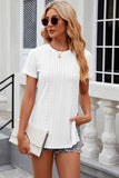 Eyelet Slit Round Neck Short Sleeve T-Shirt - Trendsi