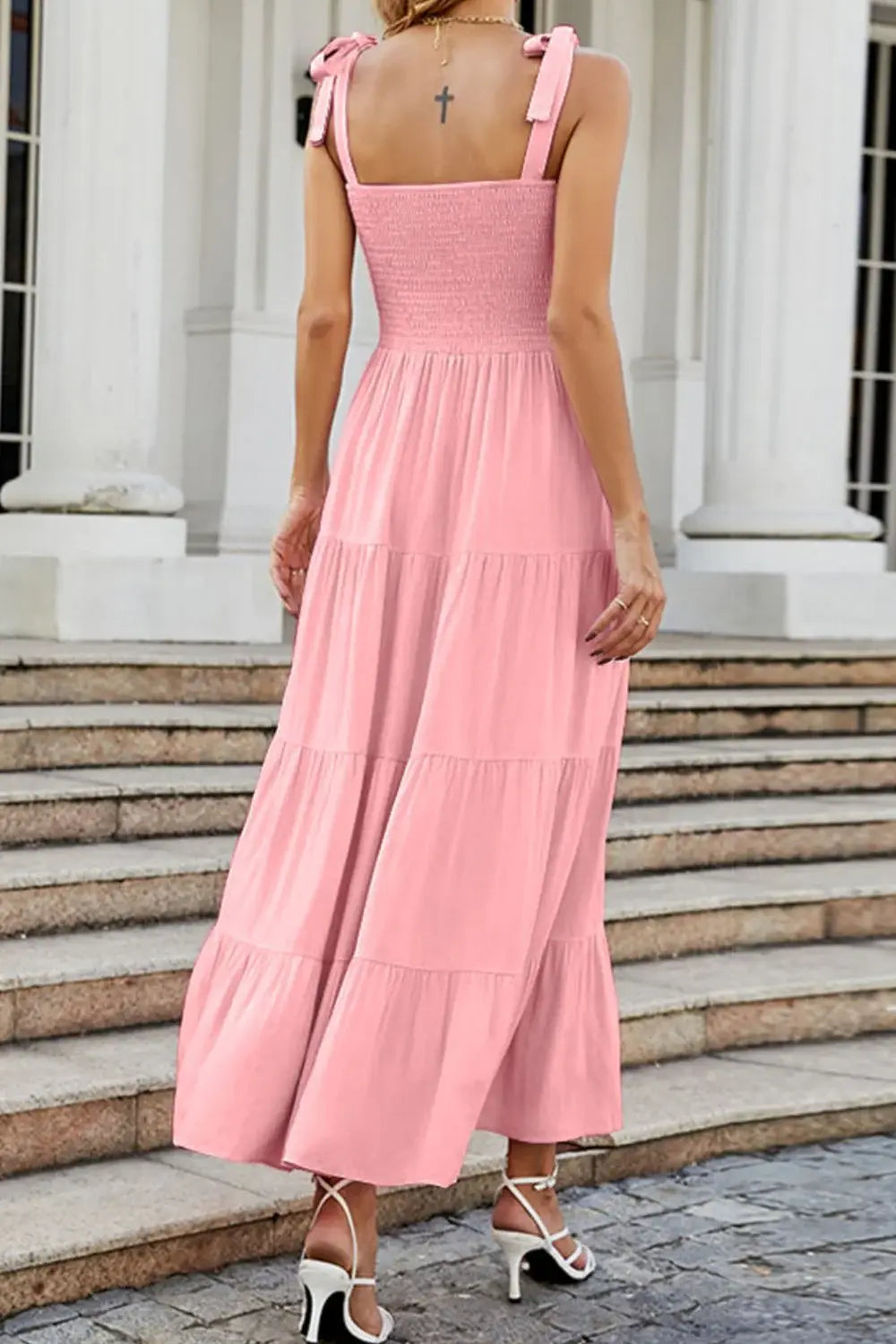 Tie-Shoulder Smocked Tiered Dress - Trendsi - Flyclothing LLC