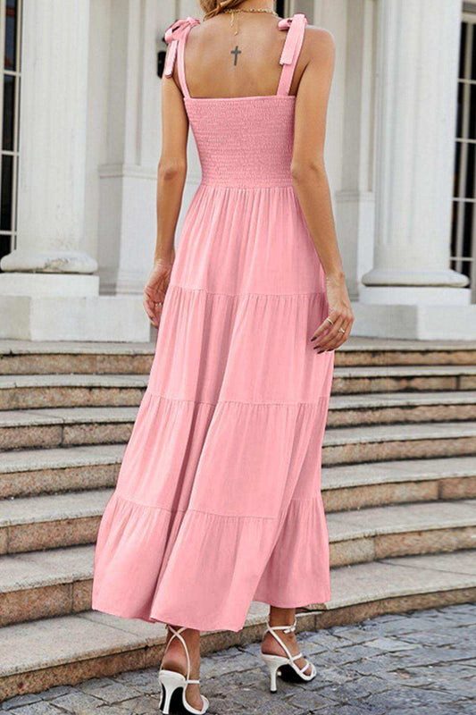 Tie-Shoulder Smocked Tiered Dress - Trendsi - Flyclothing LLC