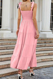 Tie-Shoulder Smocked Tiered Dress - Flyclothing LLC