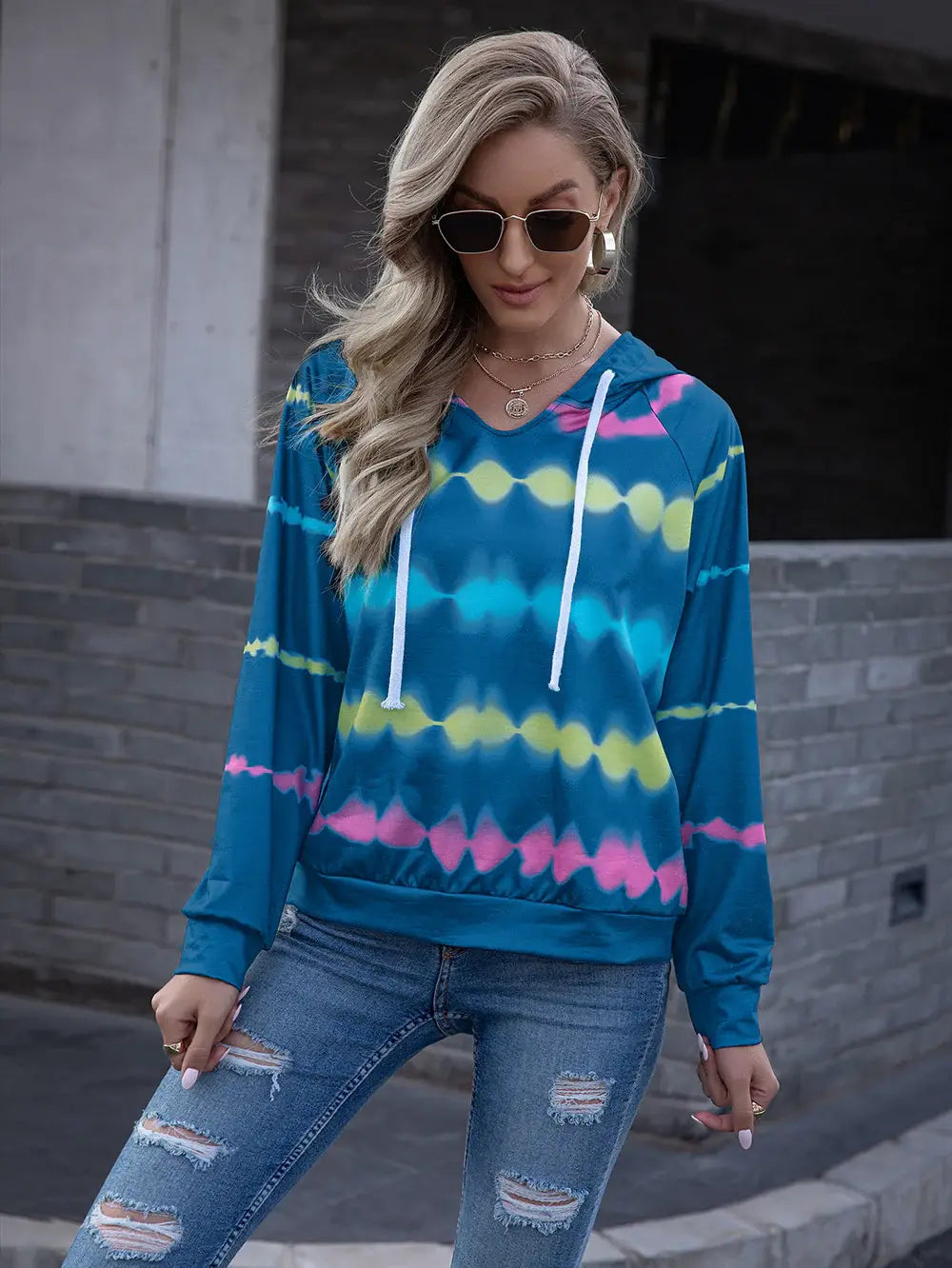 Tie Dye Raglan Sleeve Hoodie - Trendsi - Flyclothing LLC
