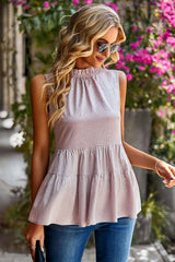 Dotted Frill Trim Sleeveless Tiered Top - Trendsi - Flyclothing LLC