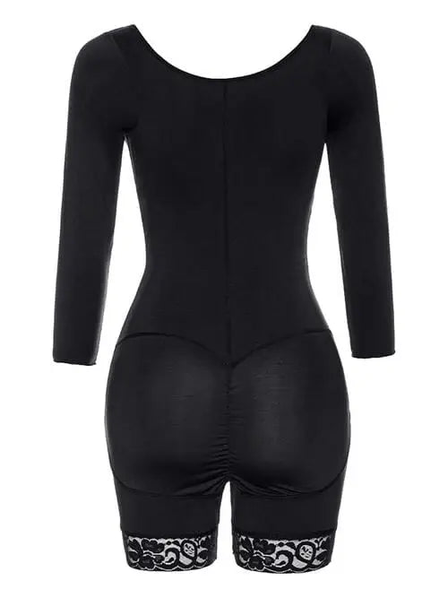 Full Size Zip Up Lace Detail Long Sleeve Shapewear - Trendsi - Flyclothing LLC