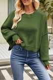 Round Neck Dropped Shoulder Sweater - Trendsi - Flyclothing LLC