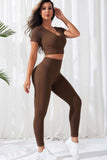 V-Neck Crop Top and High Waistband Long Active Pants - Trendsi - Flyclothing LLC