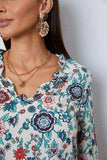Floral Notched Long Sleeve Blouse - Trendsi - Flyclothing LLC