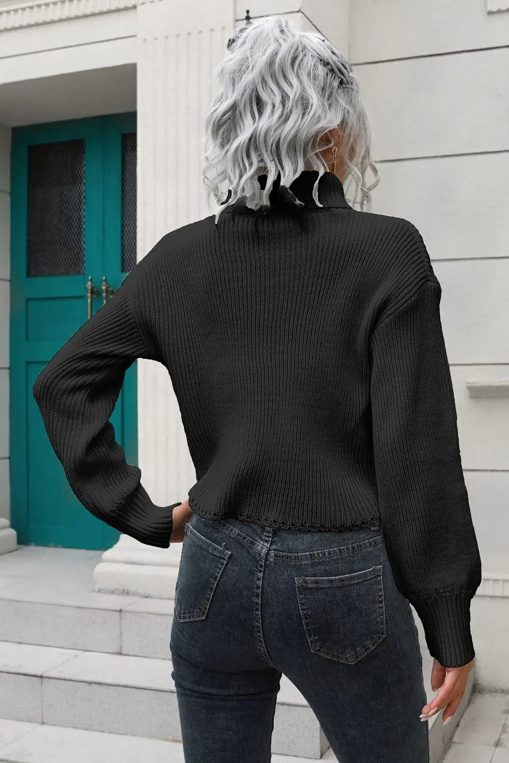 Turtleneck Dropped Shoulder Sweater - Trendsi - Flyclothing LLC