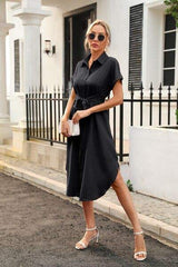 Tied Button Up Shirt Dress - Trendsi - Flyclothing LLC
