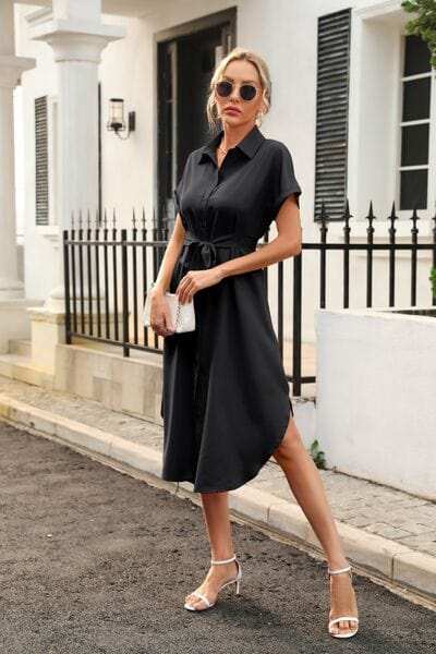 Tied Button Up Shirt Dress - Trendsi - Flyclothing LLC