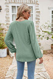 Eyelet Notched Neck Balloon Sleeve Blouse - Trendsi