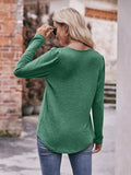 Pleated Detail Curved Hem Long Sleeve Top - Trendsi - Flyclothing LLC