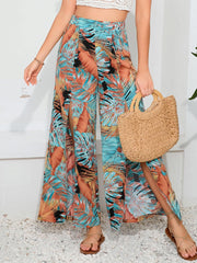 Printed Split Wide Leg Long Pants - Trendsi