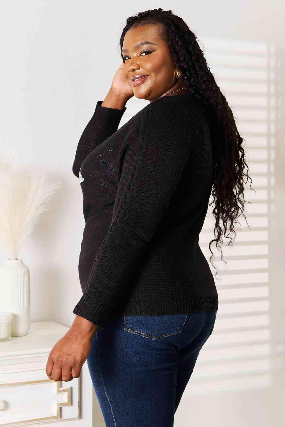 Double Take Sequin Graphic Dolman Sleeve Knit Top - Trendsi - Flyclothing LLC