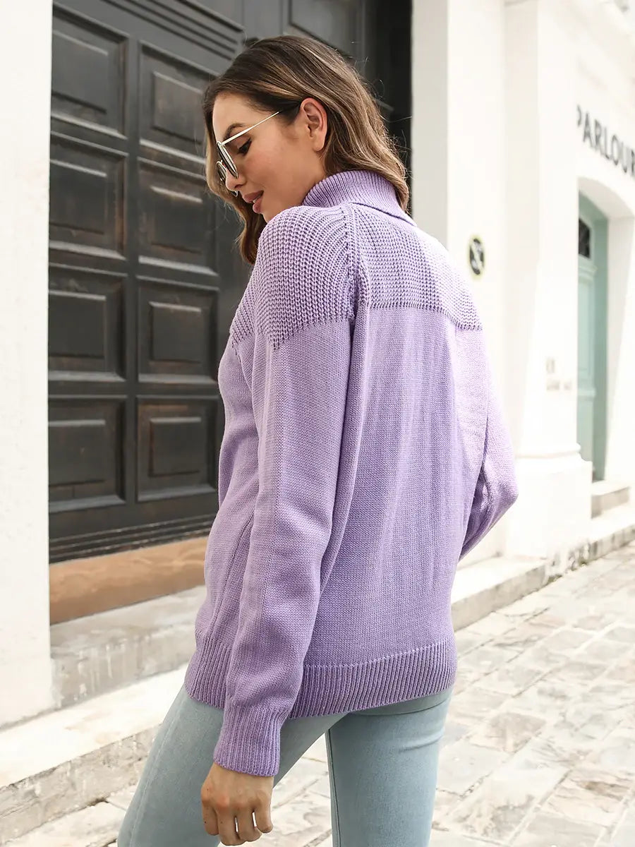 Turtleneck Raglan Sleeve Sweater - Trendsi - Flyclothing LLC