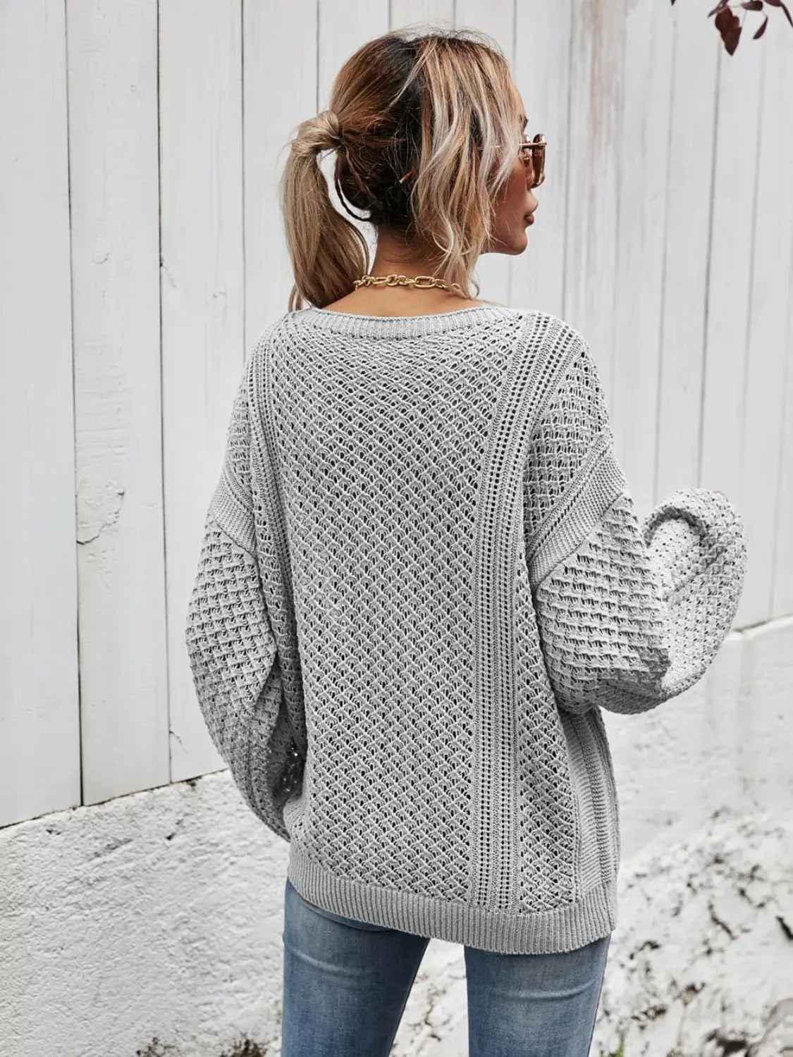 V-Neck Dropped Shoulder Sweater - Trendsi - Flyclothing LLC