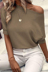 Round Neck Half Sleeve Knit Top - Trendsi - Flyclothing LLC