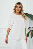 Pleated Flounce Sleeve Keyhole Blouse - Trendsi - Flyclothing LLC