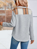 Spliced Plaid Quarter-Snap Mock Neck Top - Trendsi - Flyclothing LLC