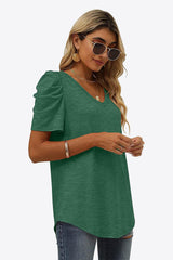 V-Neck Puff Sleeve Tee - Flyclothing LLC
