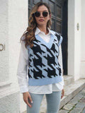 Houndstooth V-Neck Sweater Vest - Trendsi - Flyclothing LLC