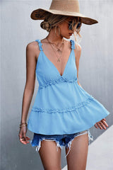 Frill Trim Sleeveless Plunge Top - Trendsi - Flyclothing LLC