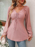 Tie Front V-Neck Puff Sleeve Blouse - Trendsi - Flyclothing LLC