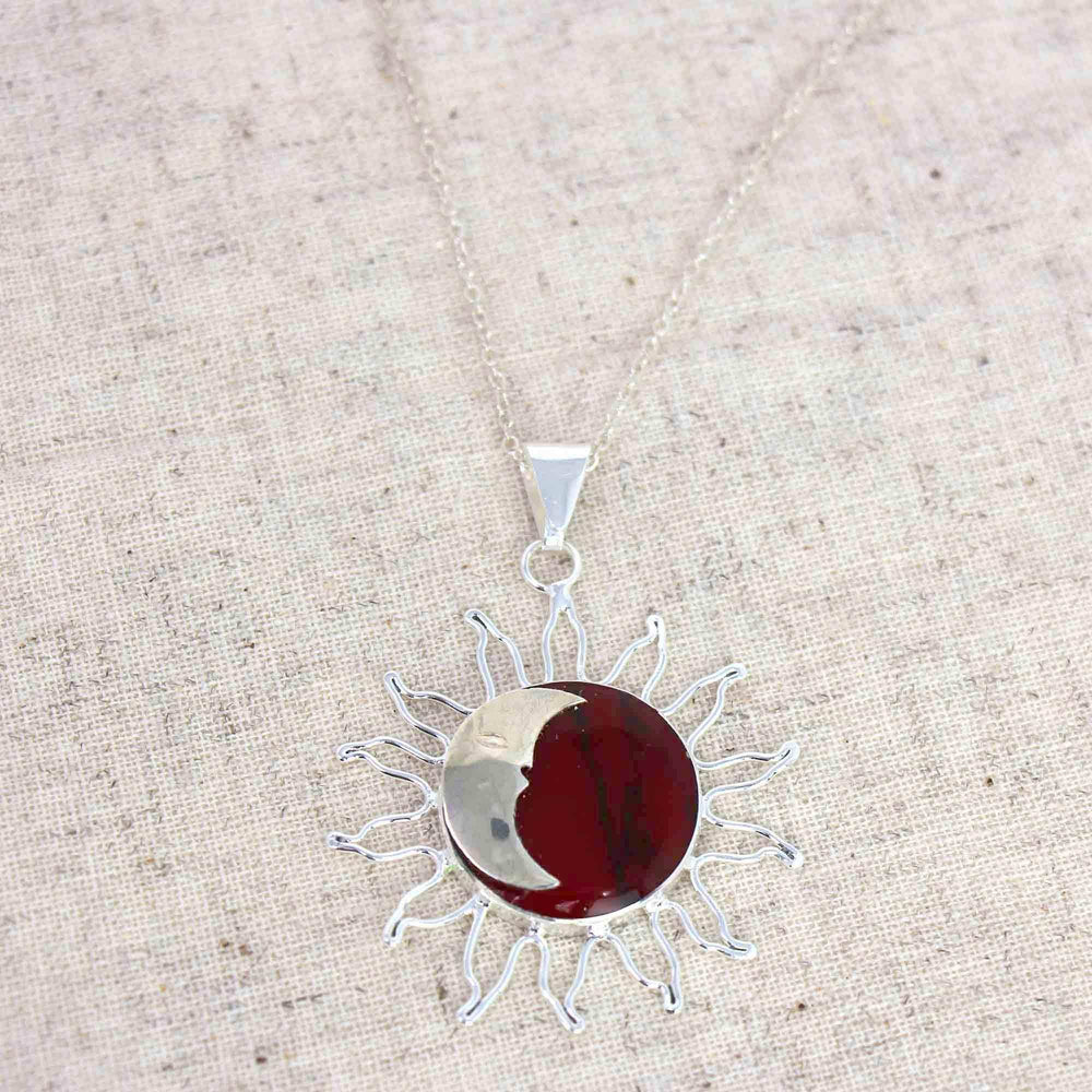 Sun and Moon Red Jasper Pendant with Chain - Artisana - Flyclothing LLC