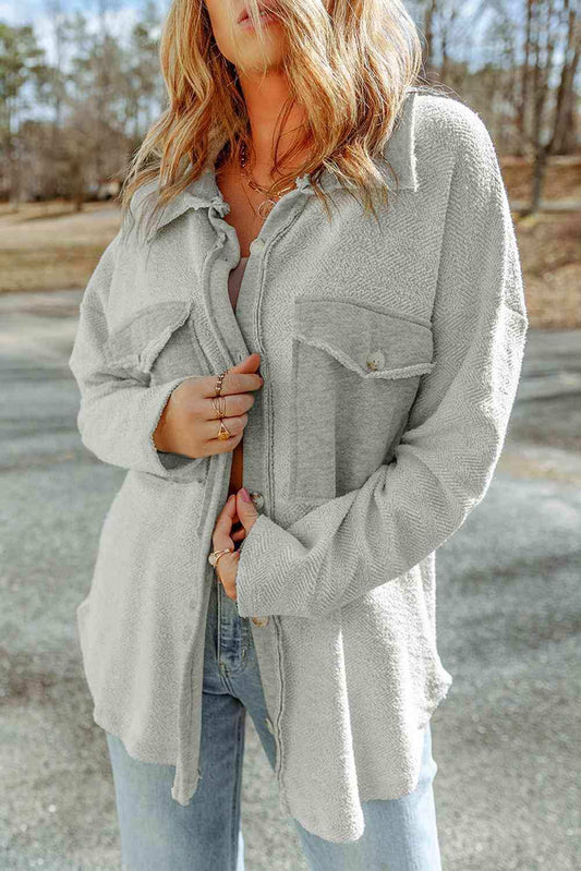 Dropped Shoulder Collared Jacket - Trendsi - Flyclothing LLC