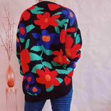 Floral Print Round Neck Drop Shoulder Sweater - Trendsi - Flyclothing LLC