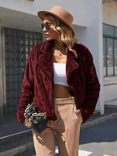 Plush Open Front Dropped Shoulder Jacket - Trendsi - Flyclothing LLC