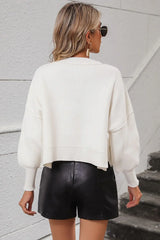 Round Neck Dropped Shoulder Pullover Sweater - Trendsi - Flyclothing LLC