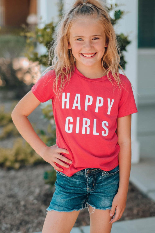 Girls Letter Graphic Short Sleeve T-Shirt - Trendsi