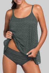 Full Size Spaghetti Strap Scoop Neck Tankini Set - Trendsi