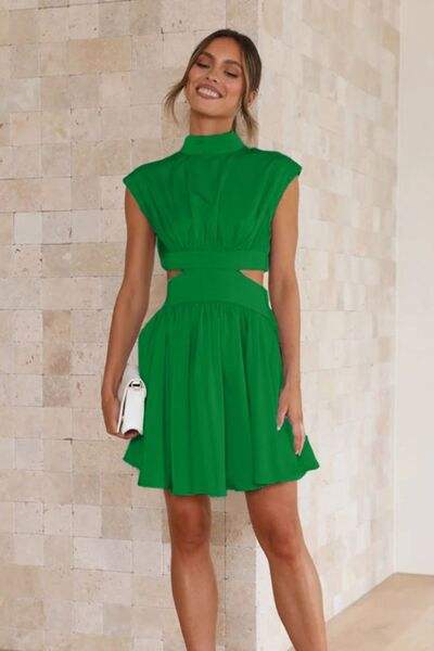 Cutout Ruched Mock Neck Mini Dress - Trendsi - Flyclothing LLC