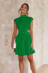 Cutout Ruched Mock Neck Mini Dress - Trendsi