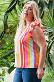 Plus Size Striped Round Neck Ruffled Tank - Trendsi - Flyclothing LLC