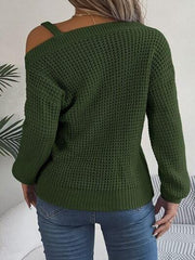 Asymmetrical Neck Long Sleeve Sweater - Trendsi