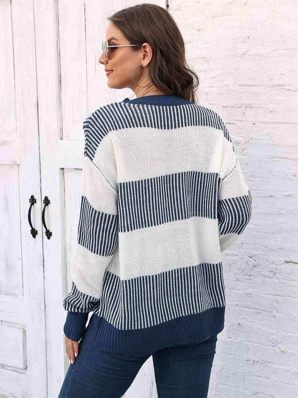Full Size Round Neck Drop Shoulder Sweater - Trendsi - Flyclothing LLC