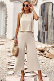 Buttoned Round Neck Tank and Wide Leg Pants Set - Trendsi - Flyclothing LLC
