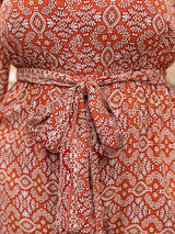 Plus Size Printed V-Neck Tie Front Balloon Sleeve Jumpsuit - Trendsi - Flyclothing LLC