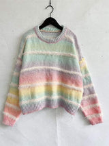 Striped Round Neck Long Sleeve Sweater - Trendsi - Flyclothing LLC