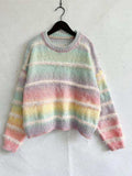 Striped Round Neck Long Sleeve Sweater - Trendsi - Flyclothing LLC