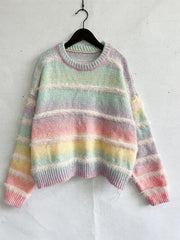 Striped Round Neck Long Sleeve Sweater - Flyclothing LLC