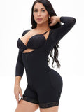 Full Size Zip Up Lace Detail Long Sleeve Shapewear - Trendsi