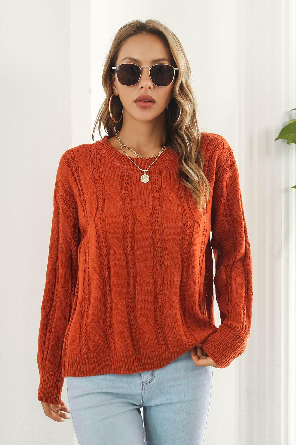 Round Neck Long Sleeve Sweater - Trendsi